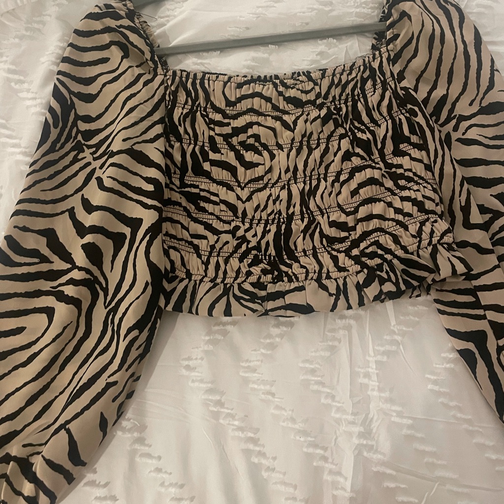 Off Shoulder Zebra Print Blouse